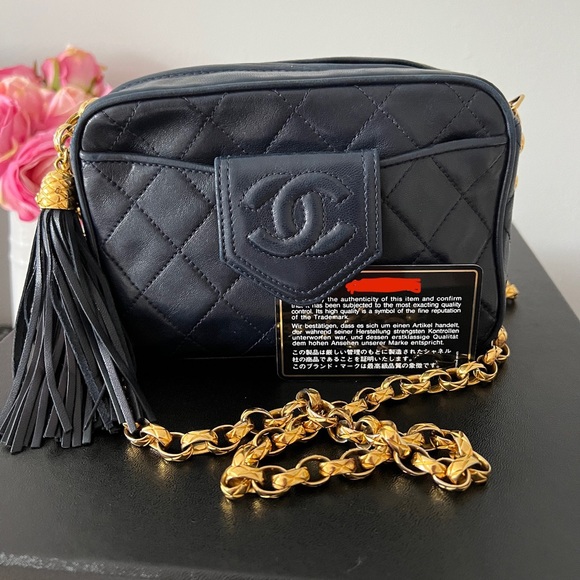 Authentic Chanel Navy Blue Small Camera Bag w/ 24k gold-plated bijoux chain - Picture 3 of 9